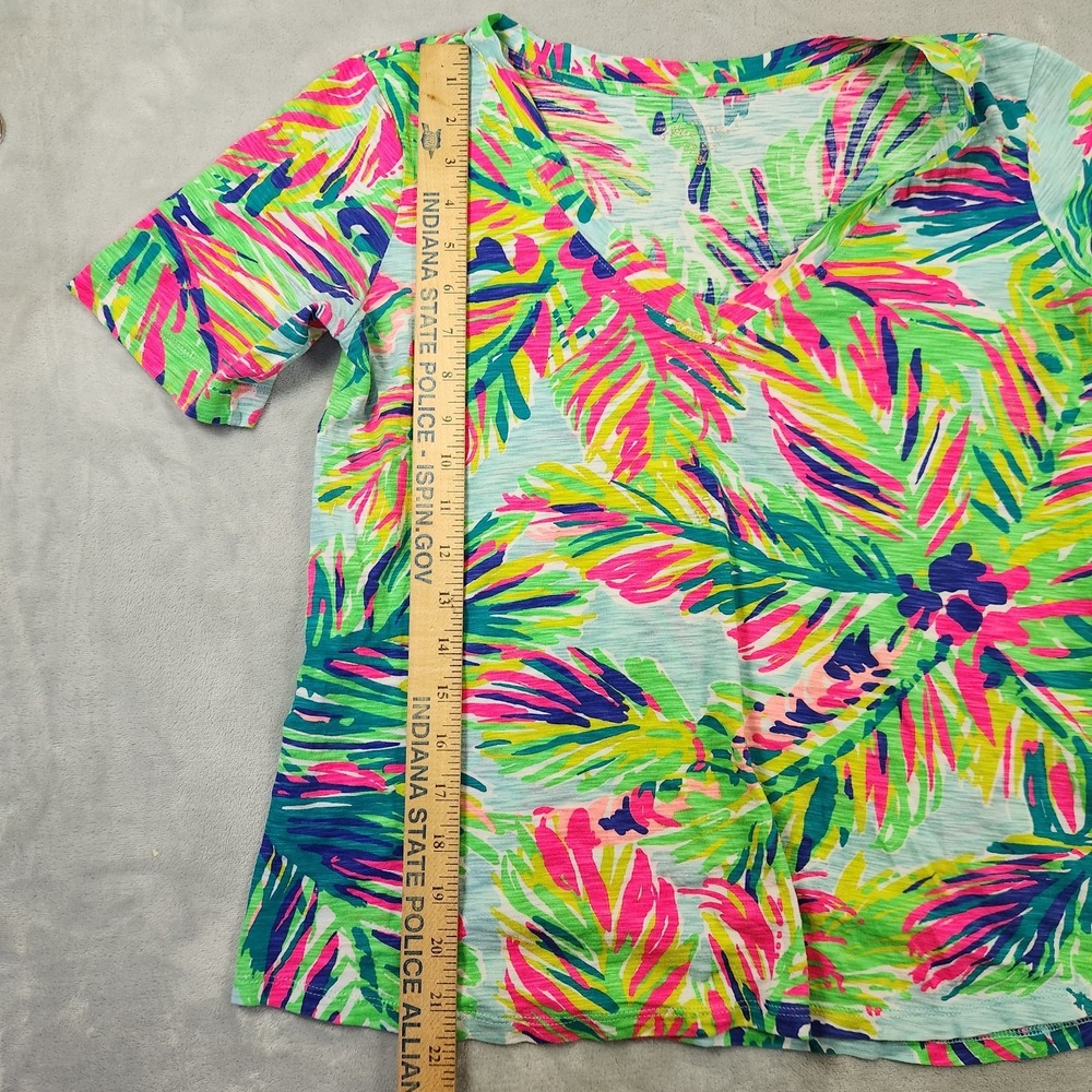 Lilly Pulitzer Ida V-Neck Cotton T-Shirt Island Time, Tropical Nautical, S - Picture 3 of 5